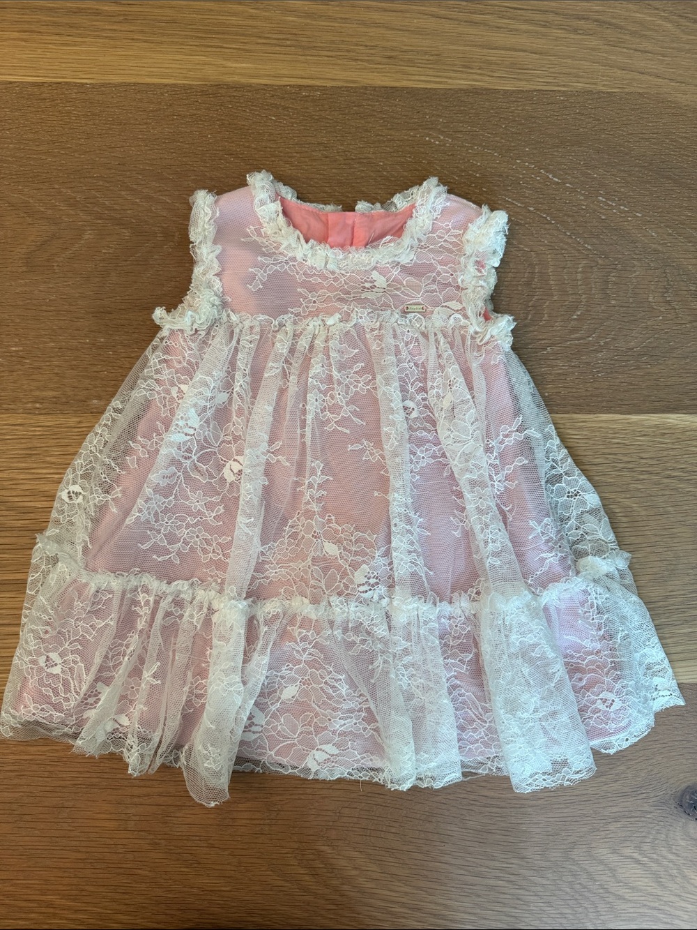 Mayoral Baby Lace Dress - Pink with White Lace Overlay